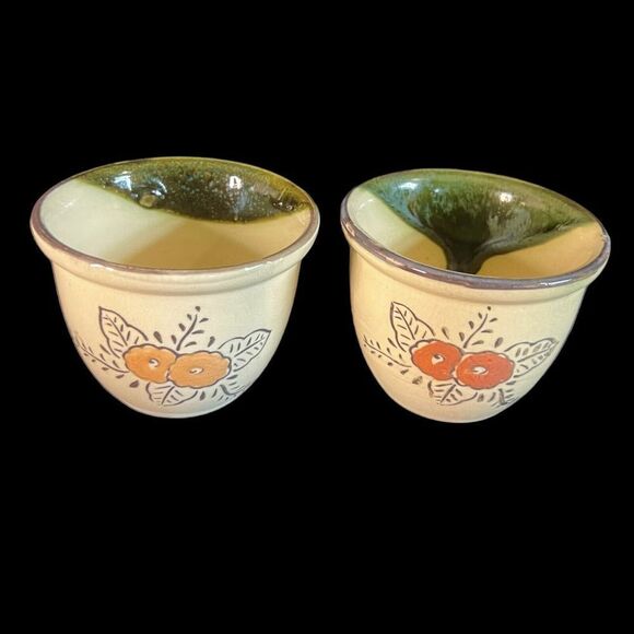 Vintage BAKERITE BAKE RITE OVEN WARE Japan Flower Stoneware Stone Ramekins 2 - Picture 1 of 12